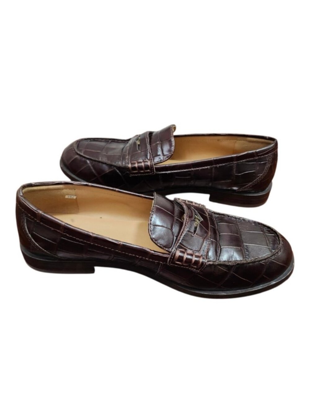 Madewell Croc Embossed Leather Penny Loafers Brown Women's Size 8.5 - Picture 7 of 13
